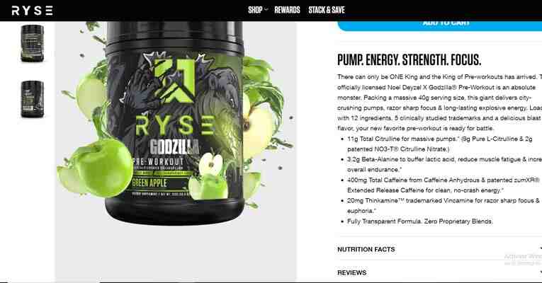 Ryse pre workout ingredients